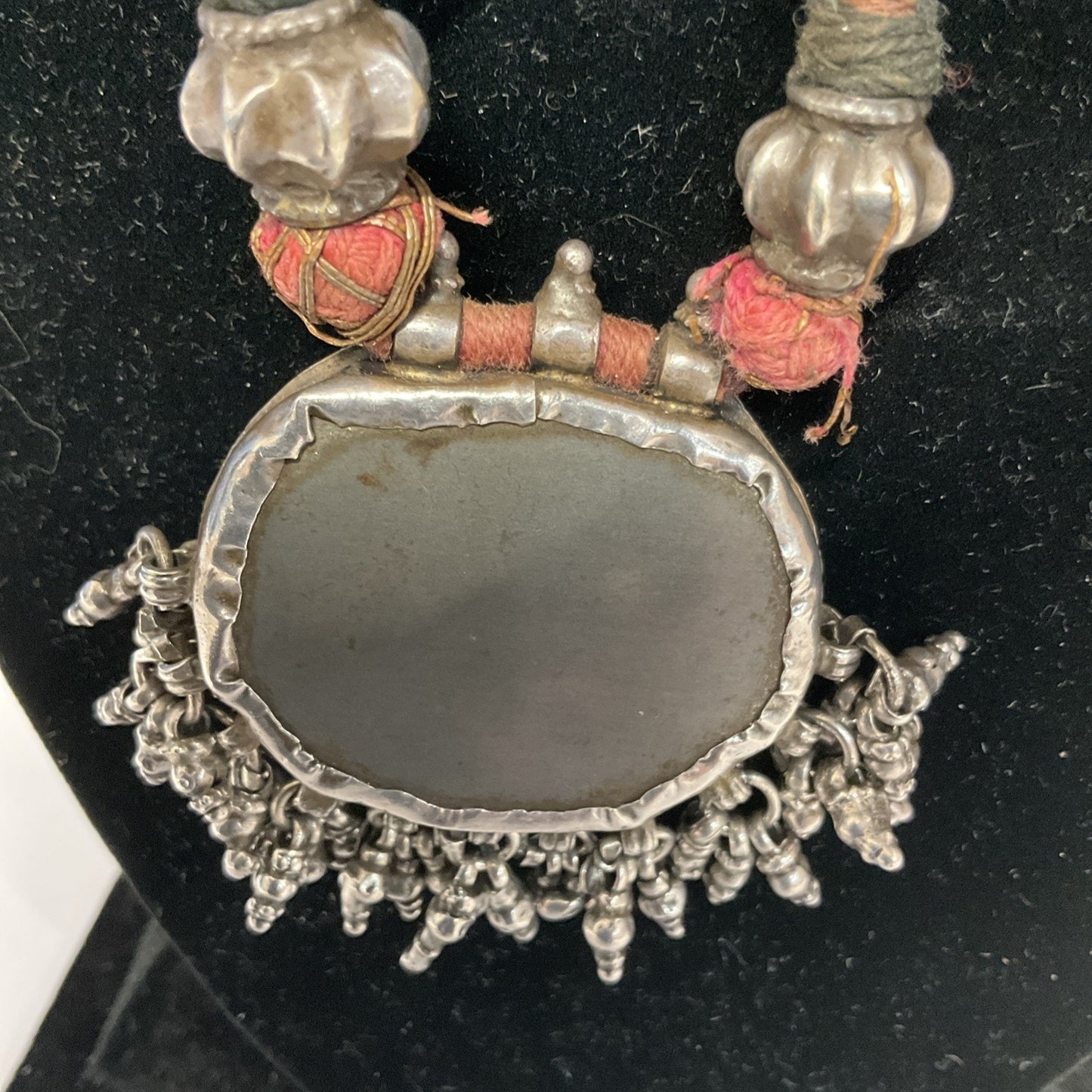 Mid Century Rajasthani Necklace Hand Painted Pendant With Silver Casing