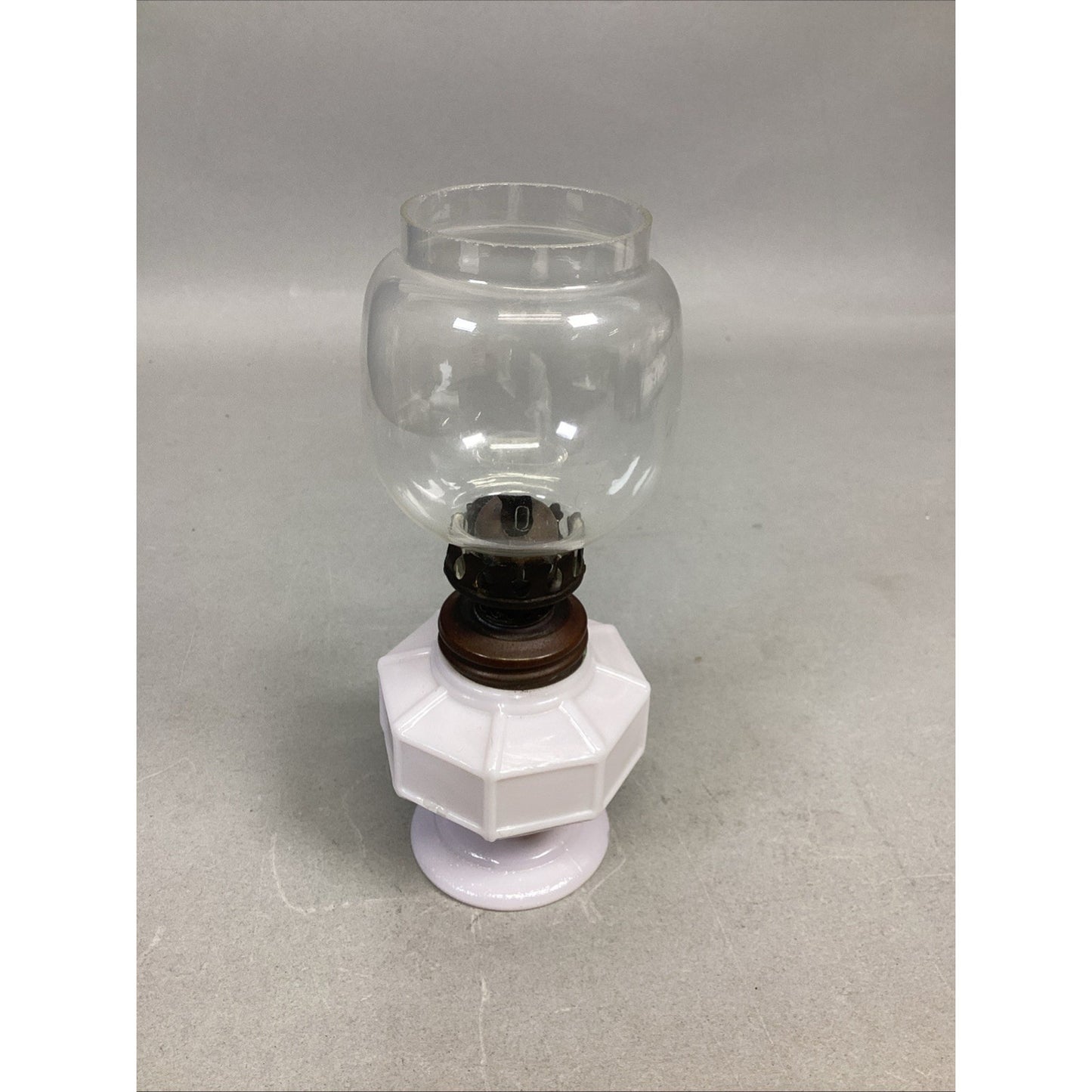 Vintage Milk Glass Hurricane Oil Lamp - 6.5”H