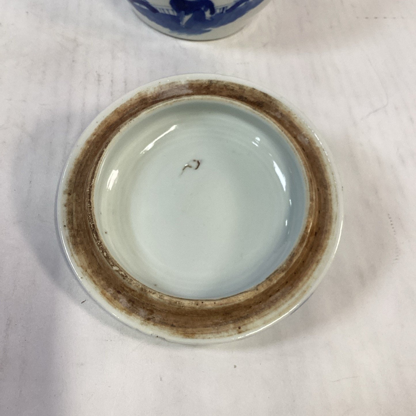 Antique 1851-1861 Chinese Blue And White Porcelain Kamcheng Covered Jar Qing Dyn