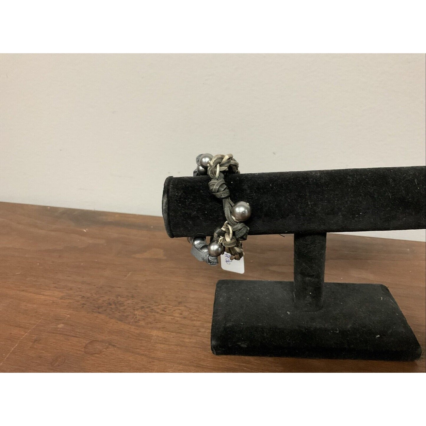 Beaded Bracelet With Silver Chain, Ribbon And Leather Throughout 8”