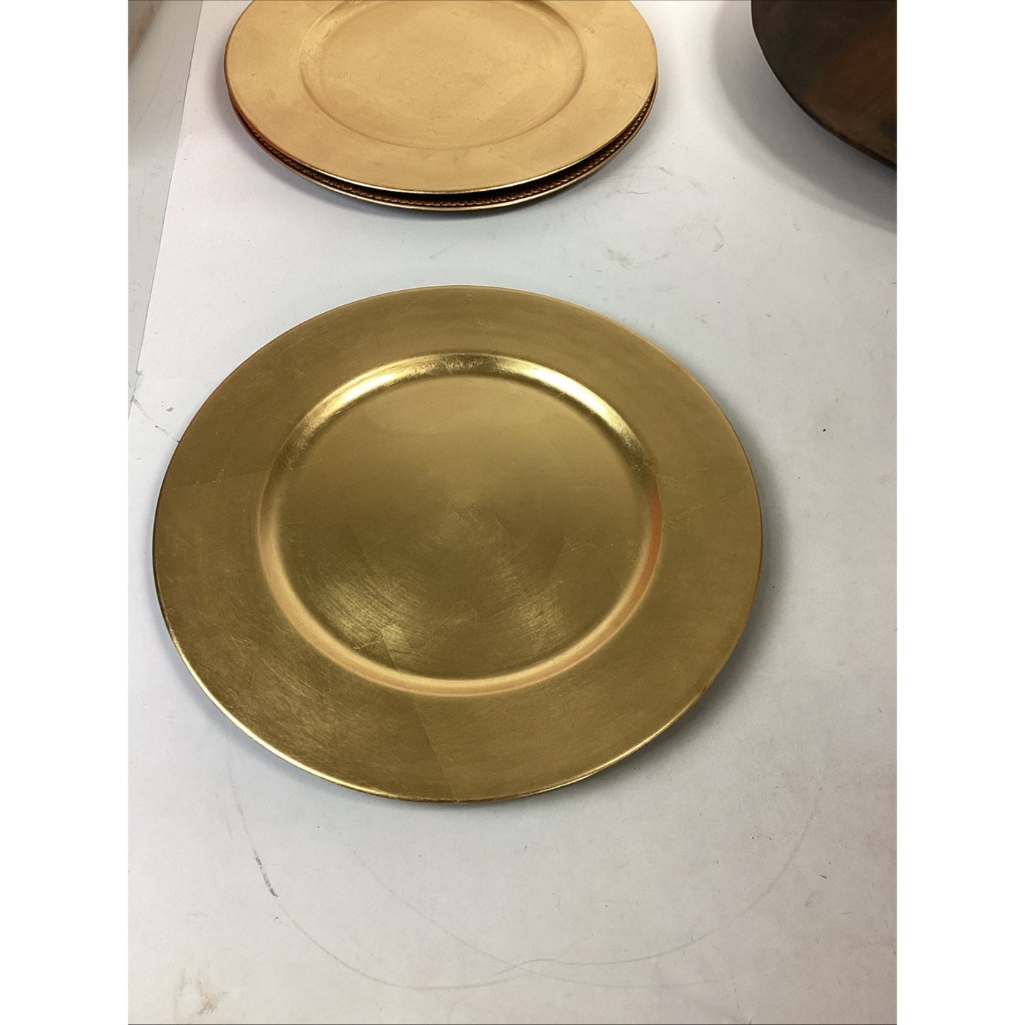 1989 Poplar Wood Round Tray And 3 Gilt Decorative Chargers