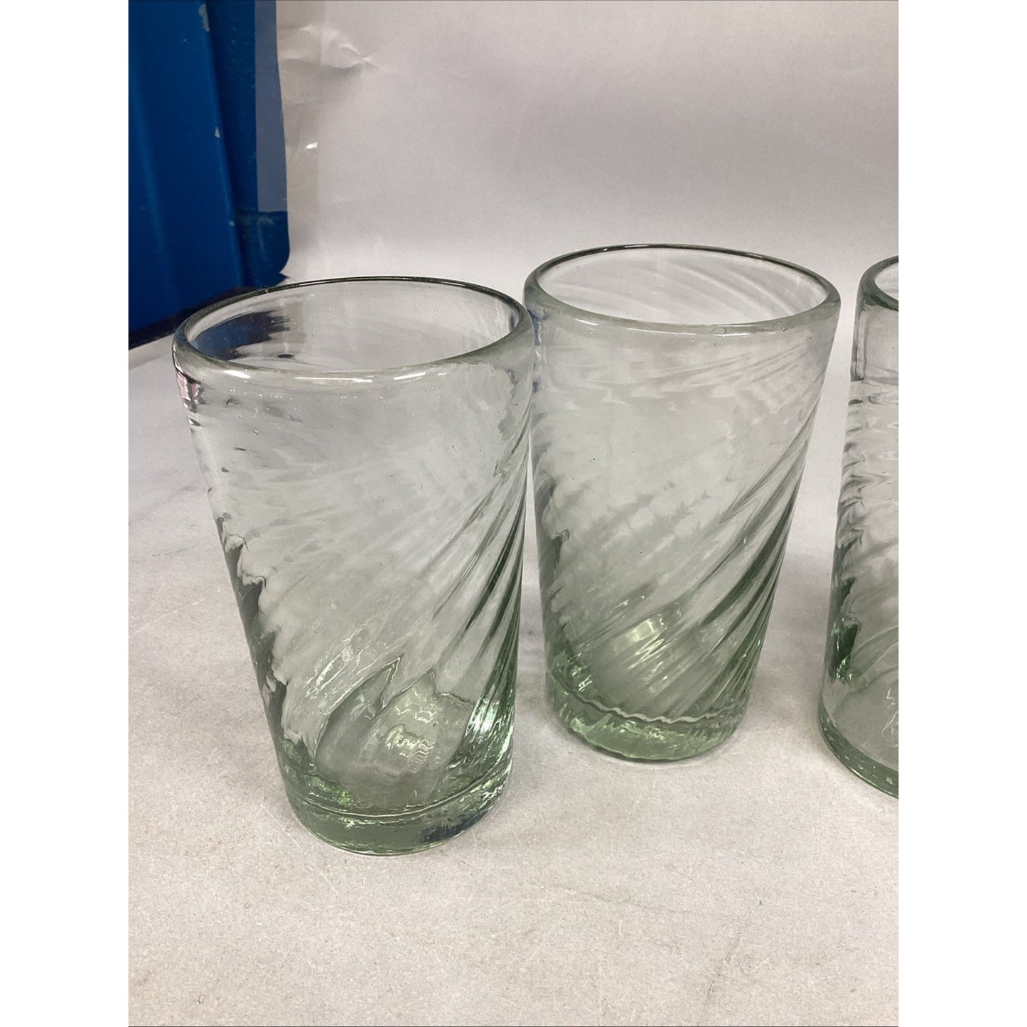 Continental Can Co / Hazel Atlas Green Clear Swirl Glass Tumblers (Set Of 5)