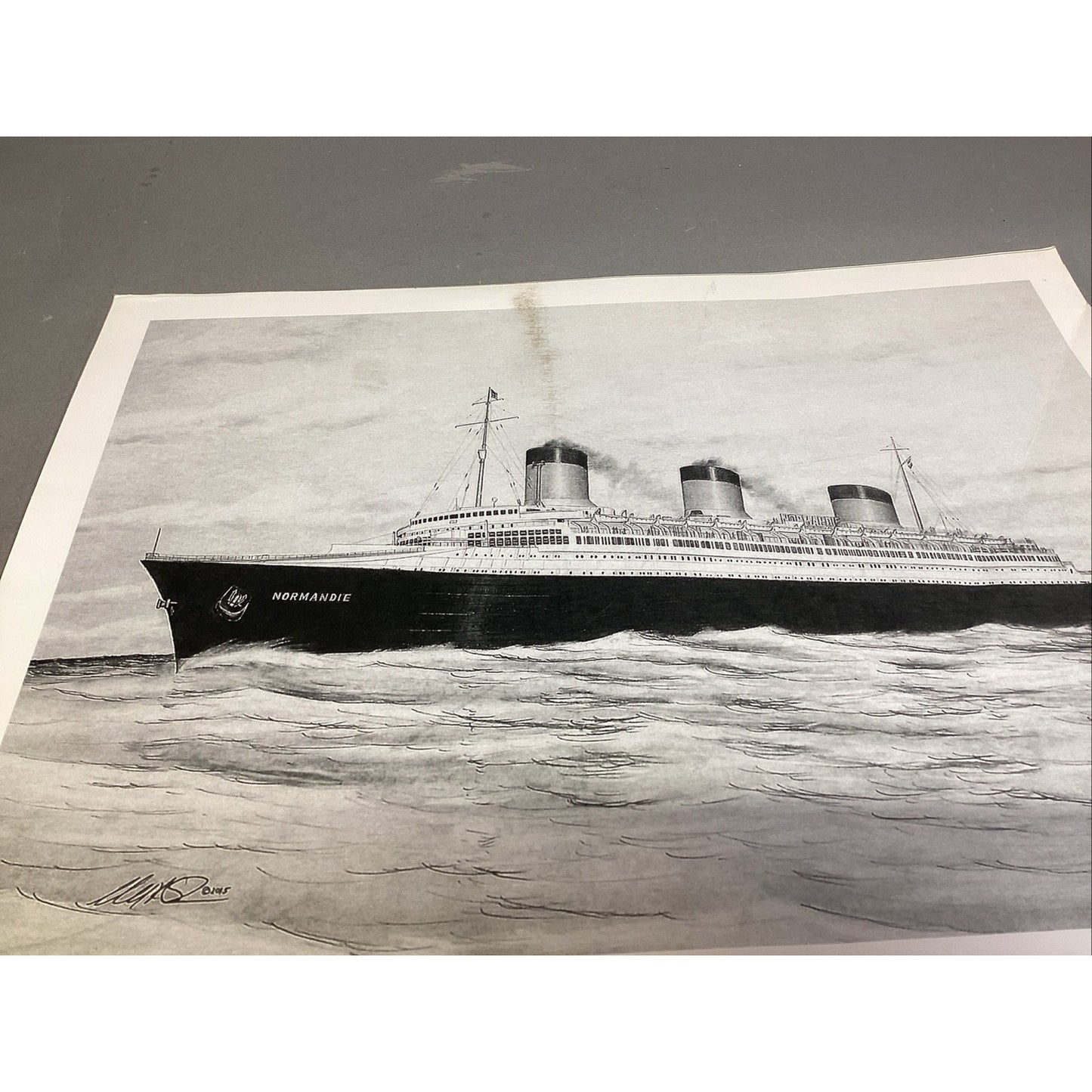 Cunard Queen Normandie Ship Art Print - 16x12” - Signed In 2018