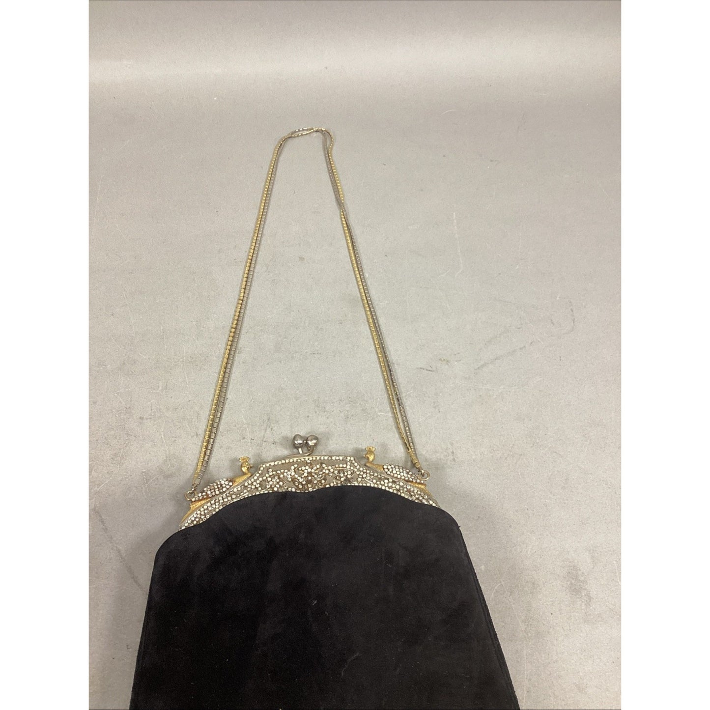 Vintage Rare Judith Lieberman Suede Purse W/ Mirror & Gold & Silver Handle Strap
