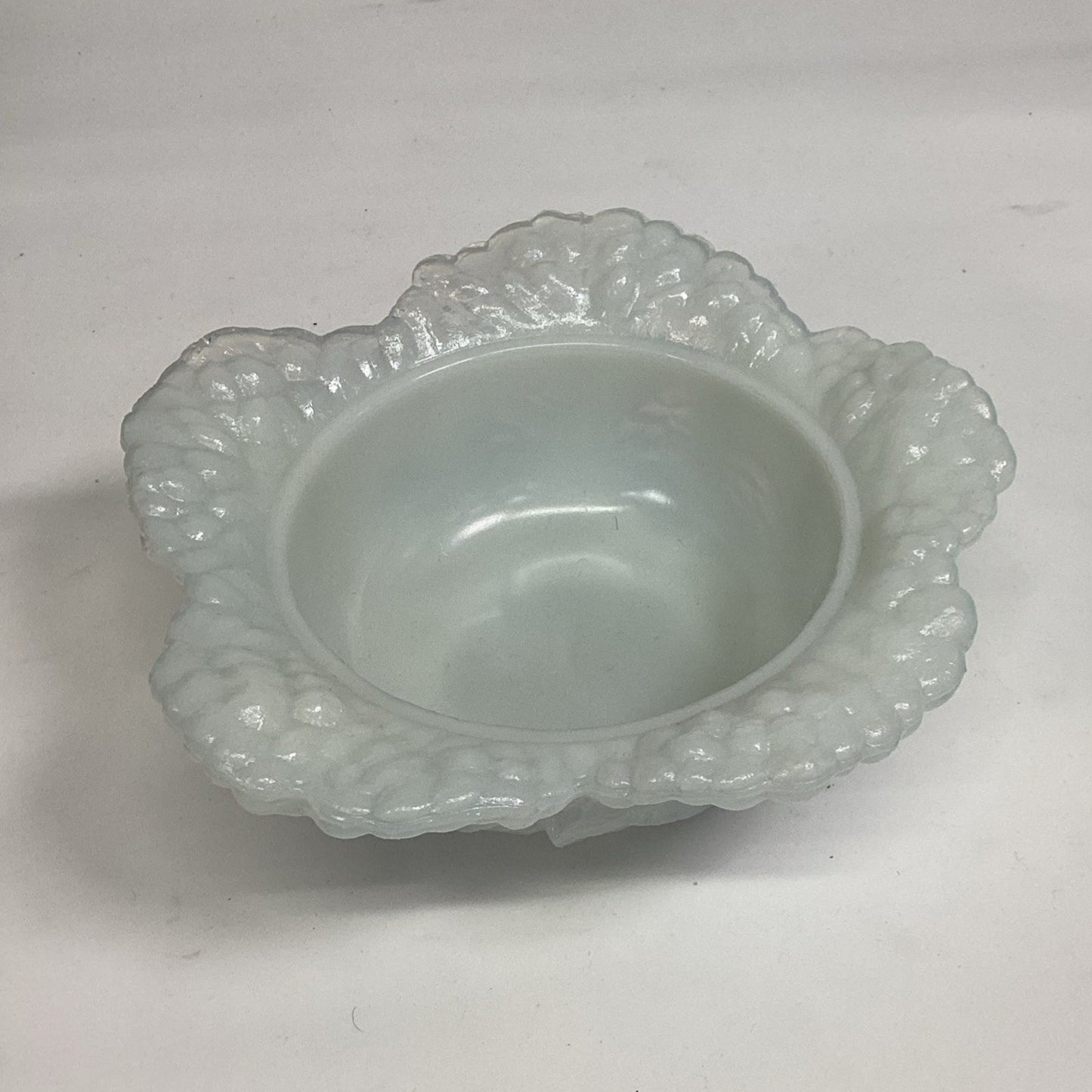 Antique Portieux Vallerysthal White Milk Glass Cabbage Leaf Candy Dish