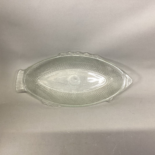 GLASSBAKE 18" Clear Glass Fish Shaped Baking Dish Platter Vintage # J141
