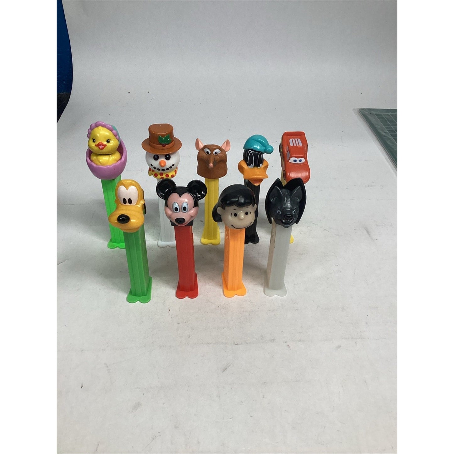 Lot Of 9 Vintage Collectible Pez Dispensers - Chick, Pluto, Mickey, Frosty, Cars