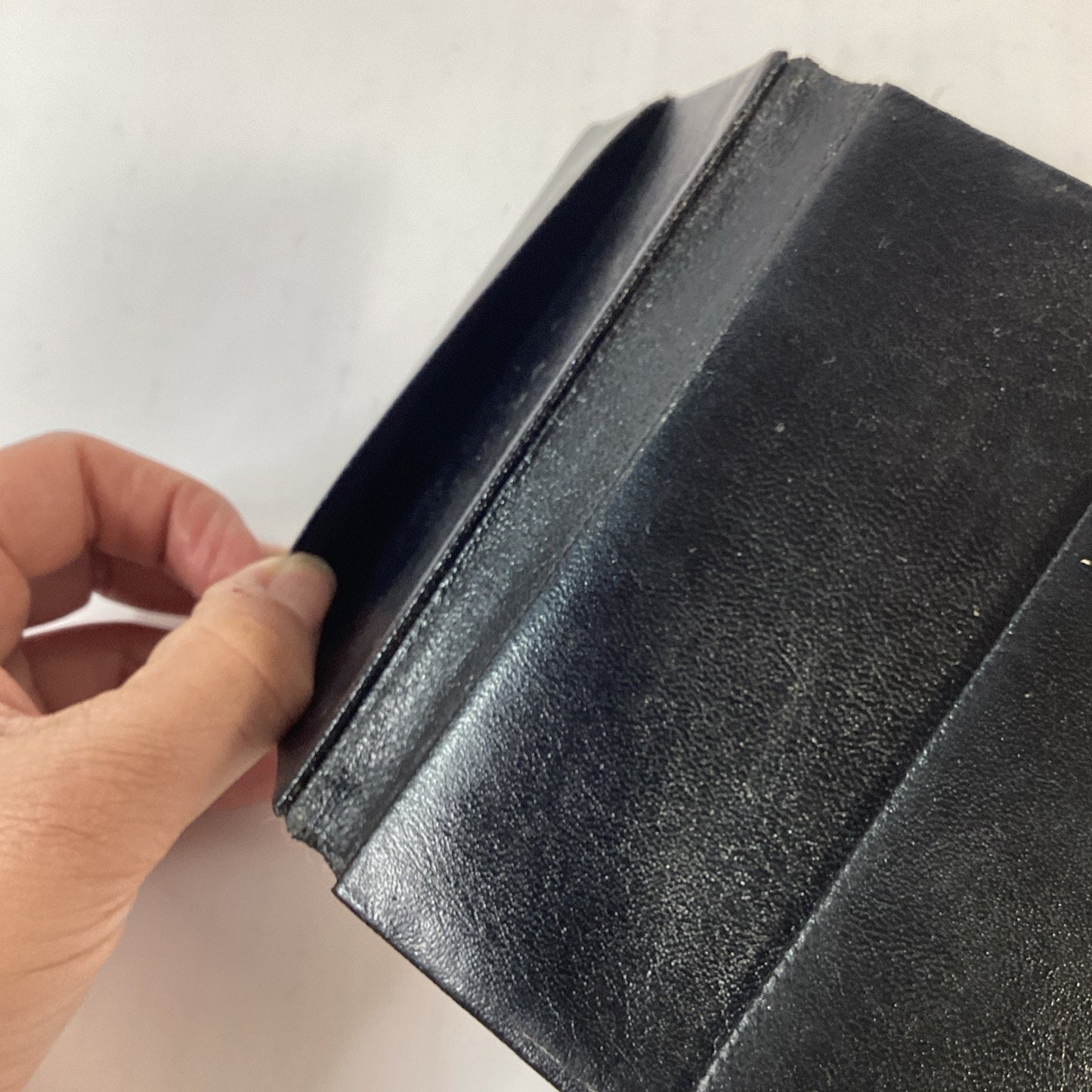 Vintage Black Leather Card Wallet - Intricate Baroque Style Repousse Floral Work