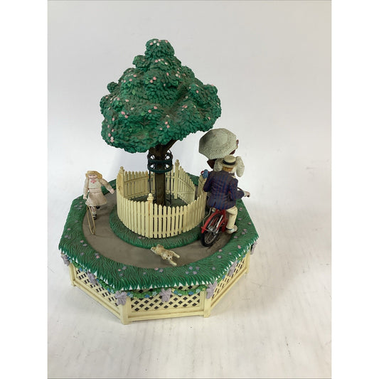 Enesco Musical Box Light Up Music Two Riding A Bike Under Tree Untested - Read