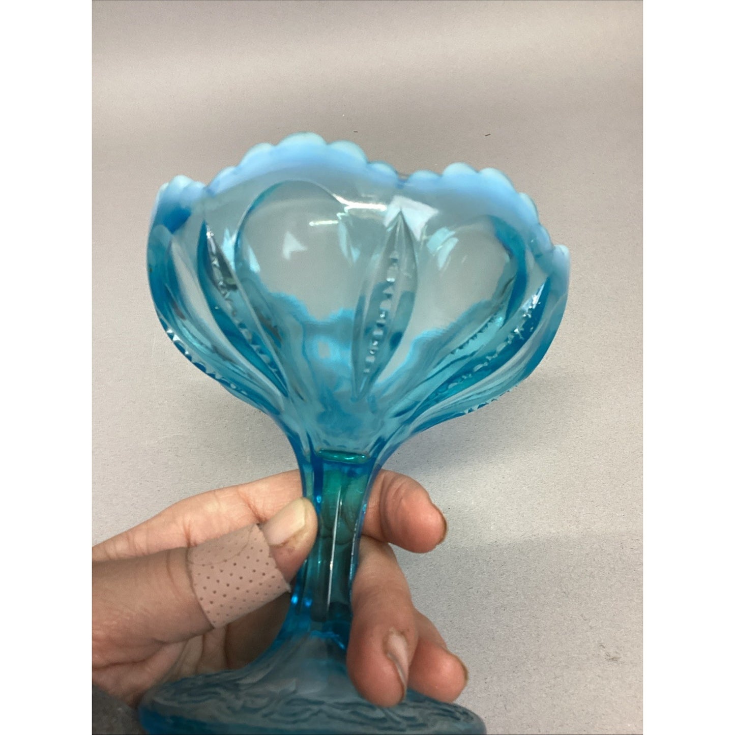 VTG FENTON GLASS OPALESCENT BLUE CANDY PEDESTAL FOOTED COMPOTE BOWL DISH 4 5/8"