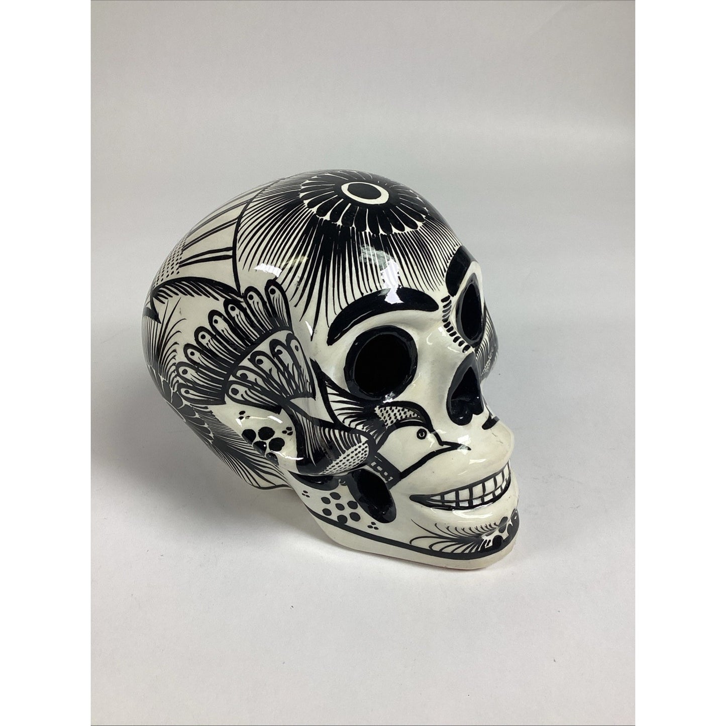 Hand Painted Glossy Ceramic Sugar Skull - Day Of The Dead Decoration
