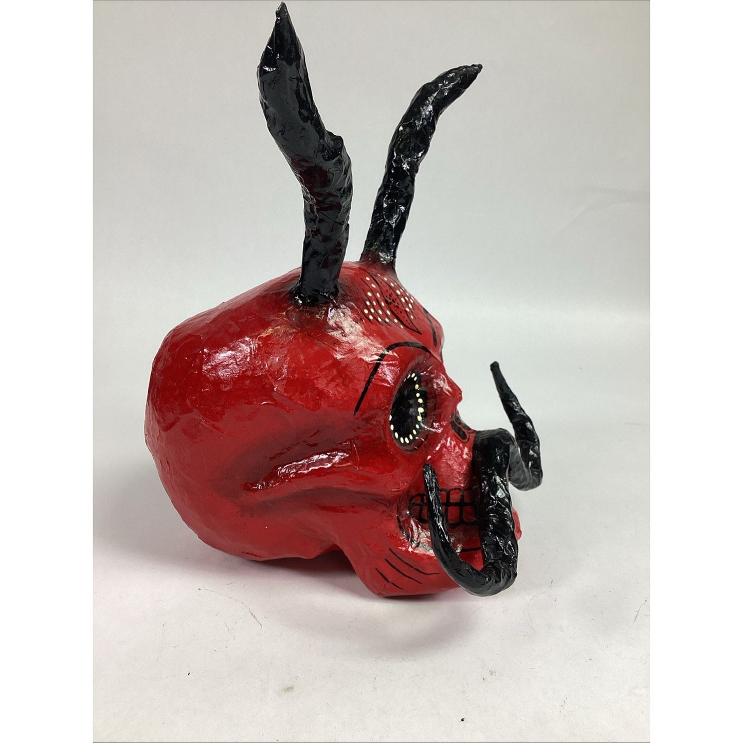 Handmade Papier Mache Day Of The Dead Sugar Skull Devil/Demon Figure