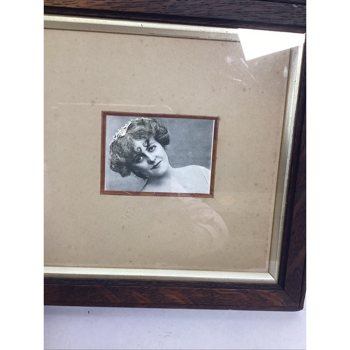 Early 1900’s Victorian Style Photographic Portraits In Wooden Frame - 19x9”