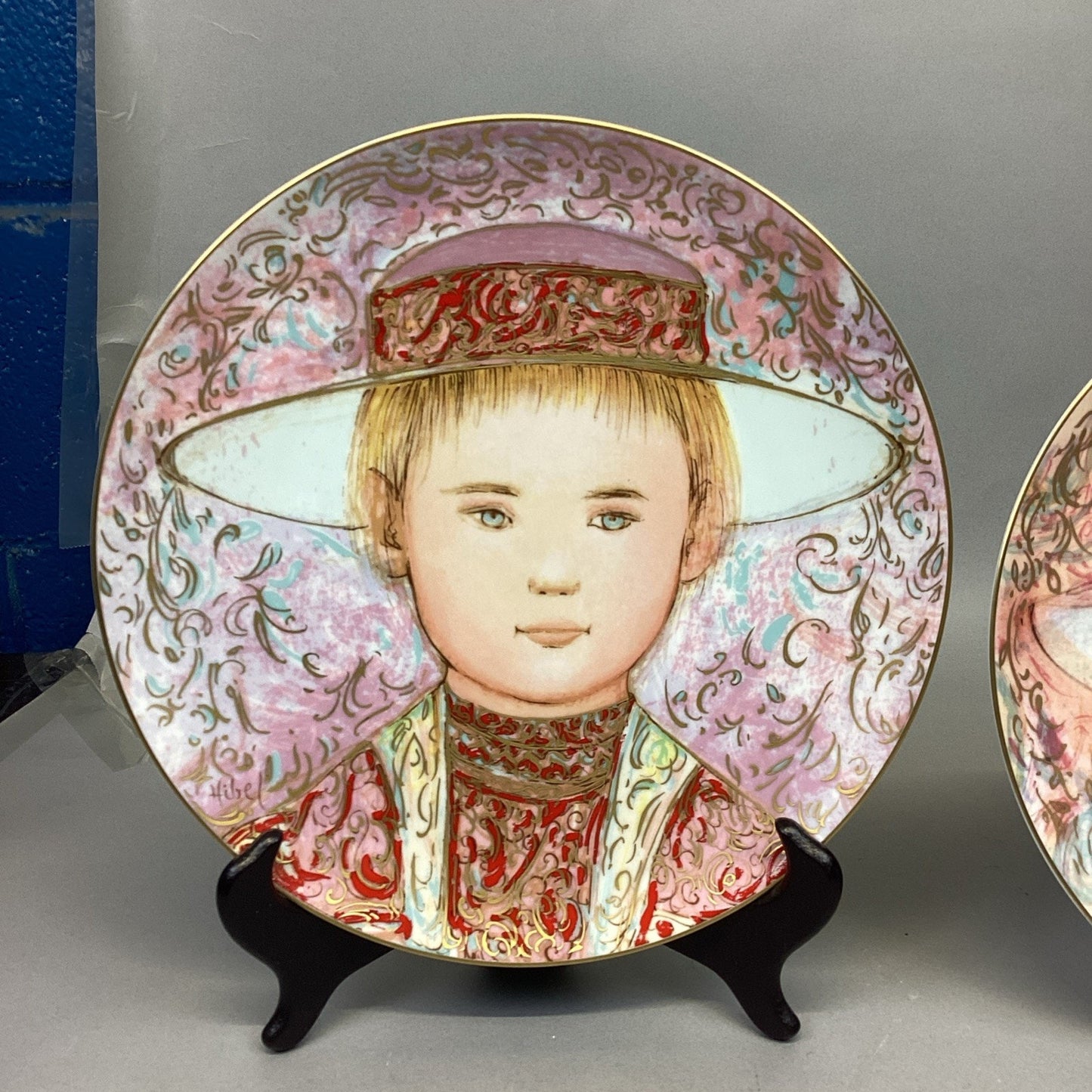 2 Signed Edna Hibel Frederic & Claire Commemorative Series Collectors Plates