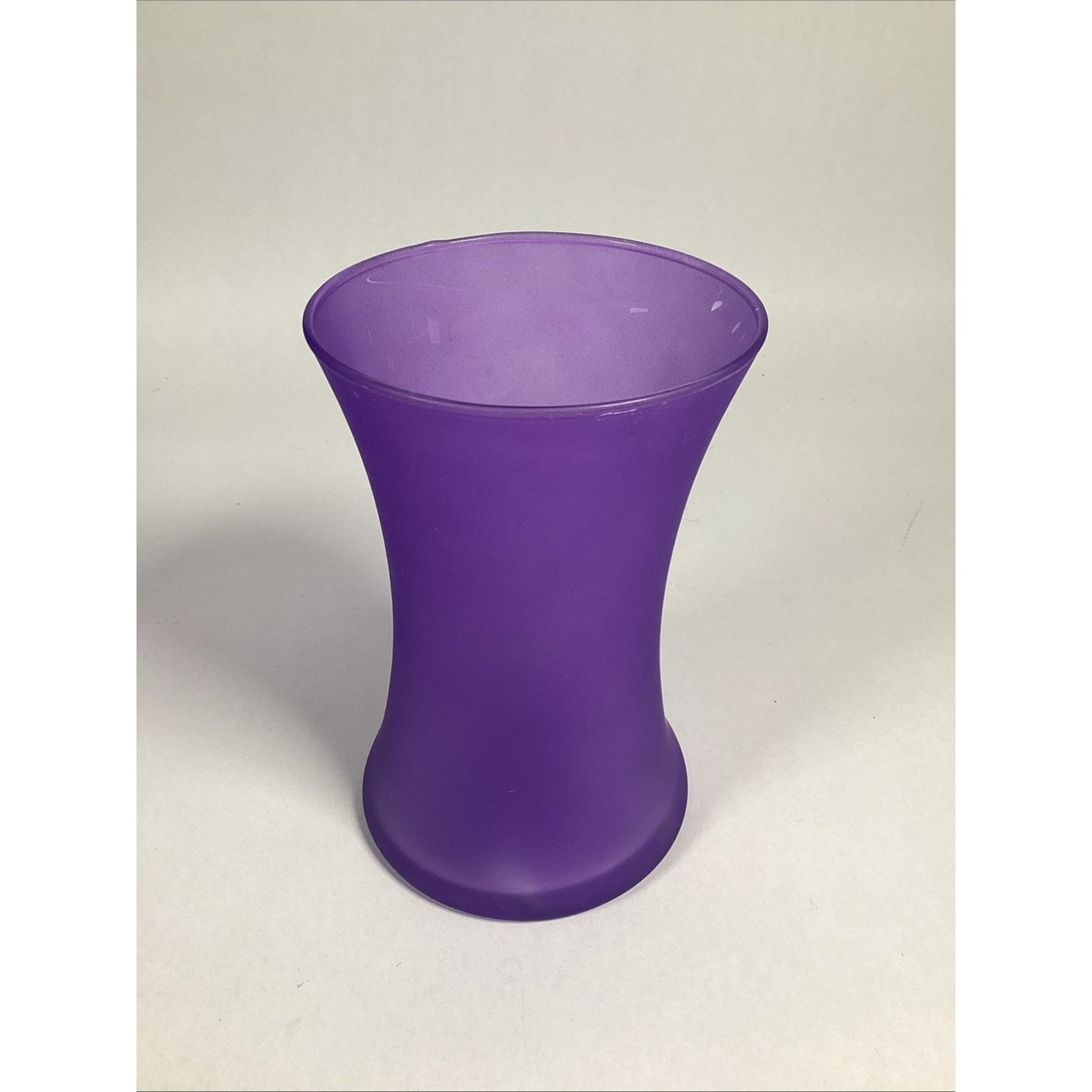 Large Smooth Hourglass Lavender Purple Frosted Glass Vase 8” Tall