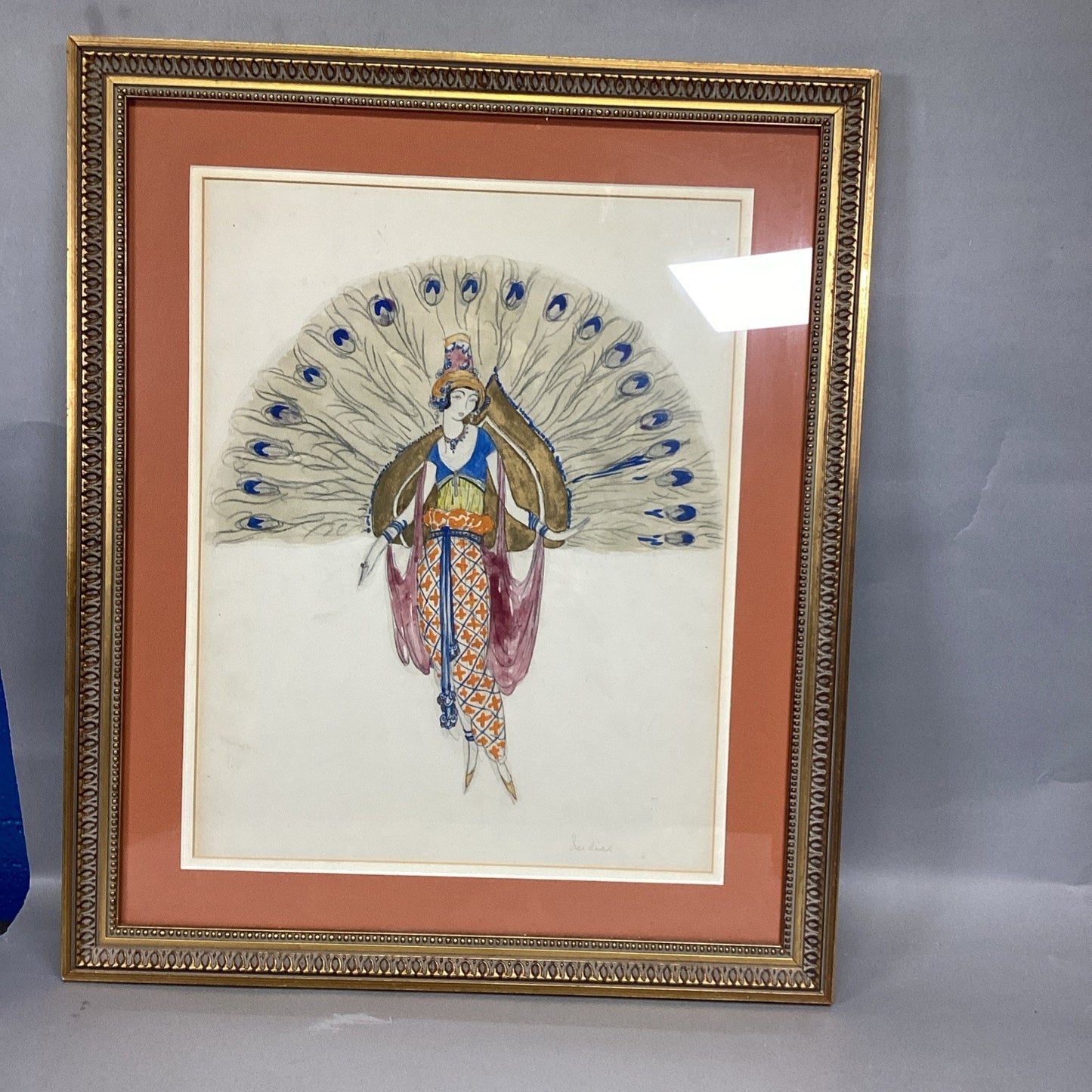 Woman With Peacock Feathers Framed Art - 23x19.5”