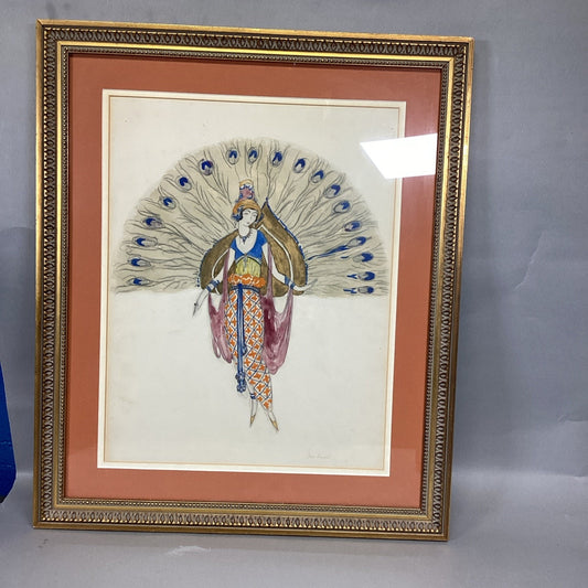 Woman With Peacock Feathers Framed Art - 23x19.5”