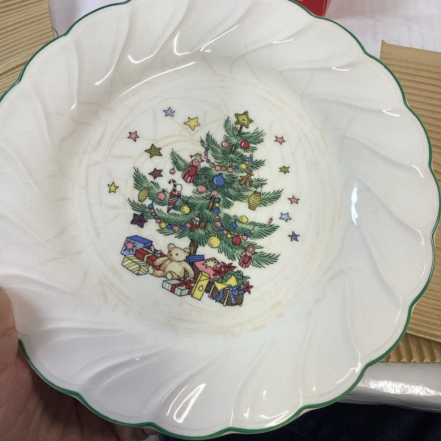 Set Of 8 Nikko Happy Holidays Salad/Dessert Plates Christmas 7 7/8" Green Trim