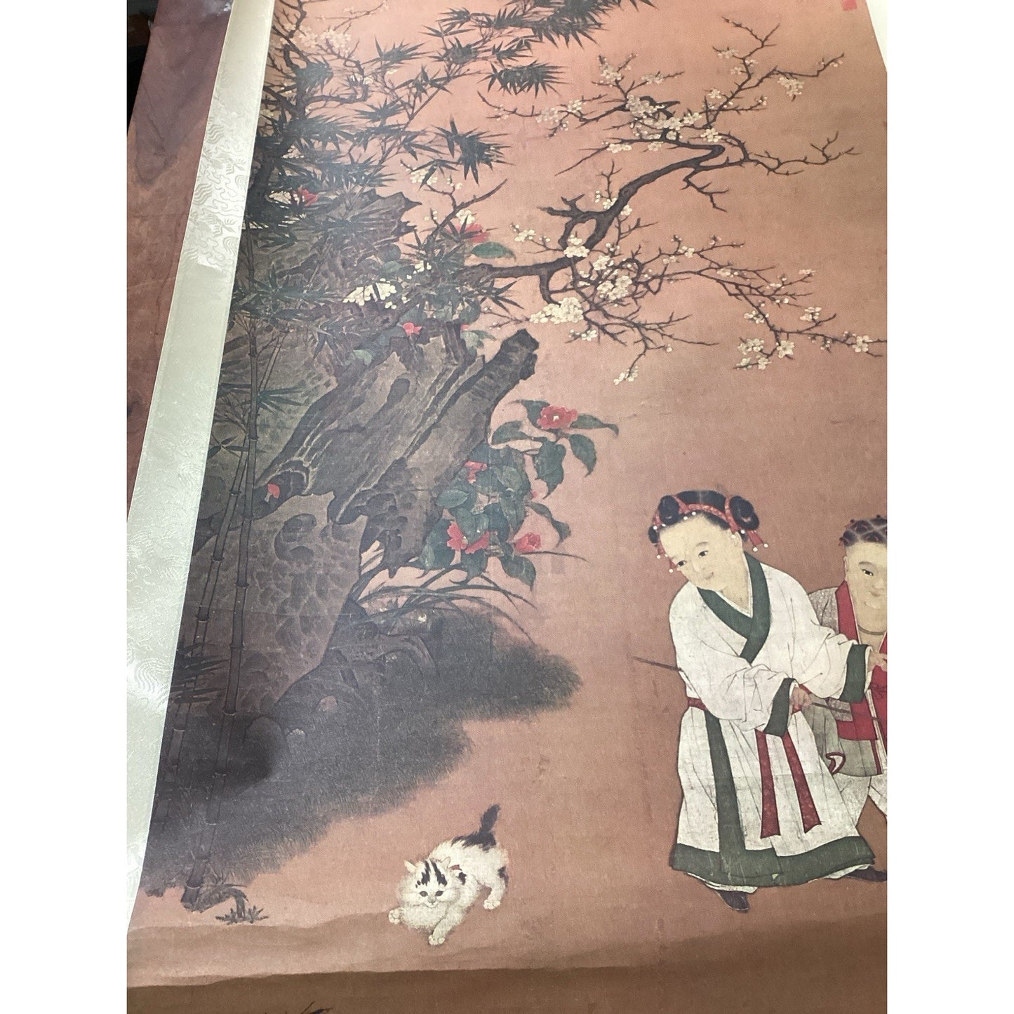 Children At Play On A Winter’s Day - Ink/Color On Silk - Scroll Painting -74x26”