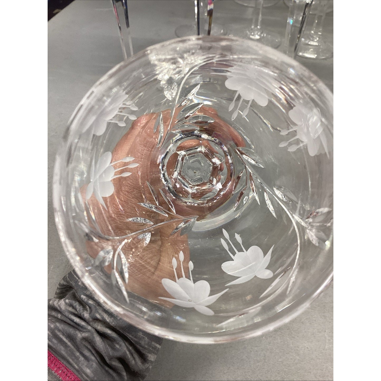 27 Glass Champagne, Red & White Wine Glasses & Water Glasses w/ Frosted Flowers