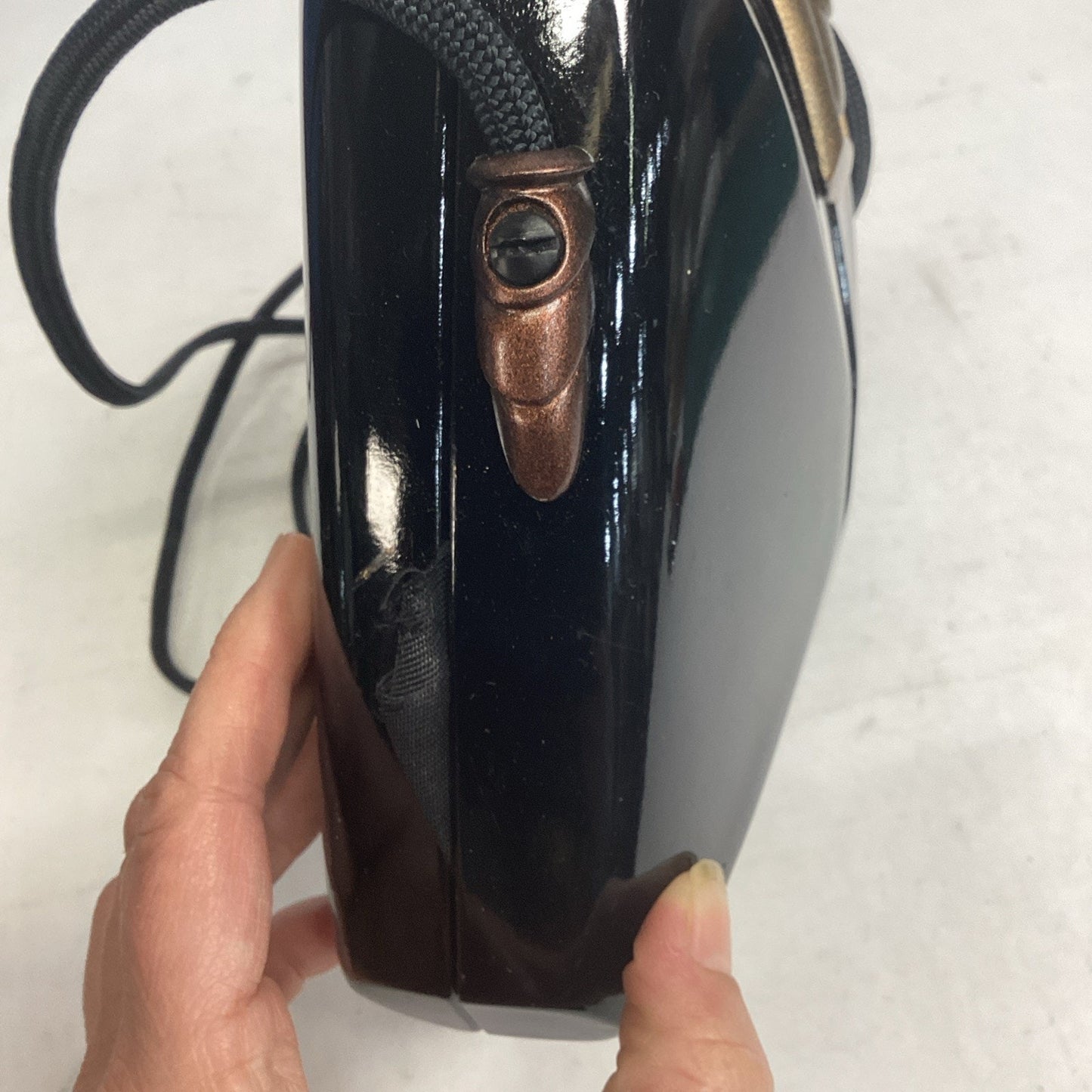 1980s Marc Levine Lacquered Black Hard Shell Bag W/ Strap