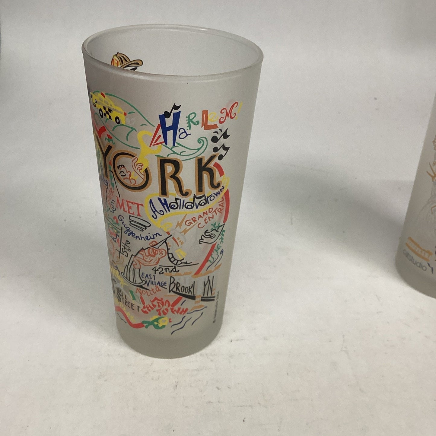 Set Of 3 Catstudio New York Frosted Glass Tumblers - Made In Thailand