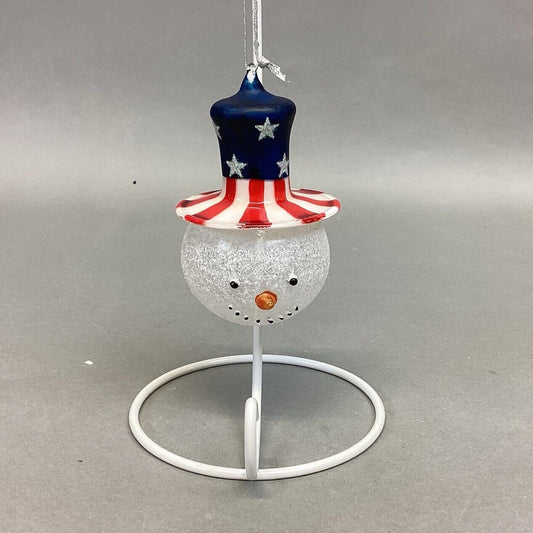 Glass Snowman Ornament With American Flag Top Hat