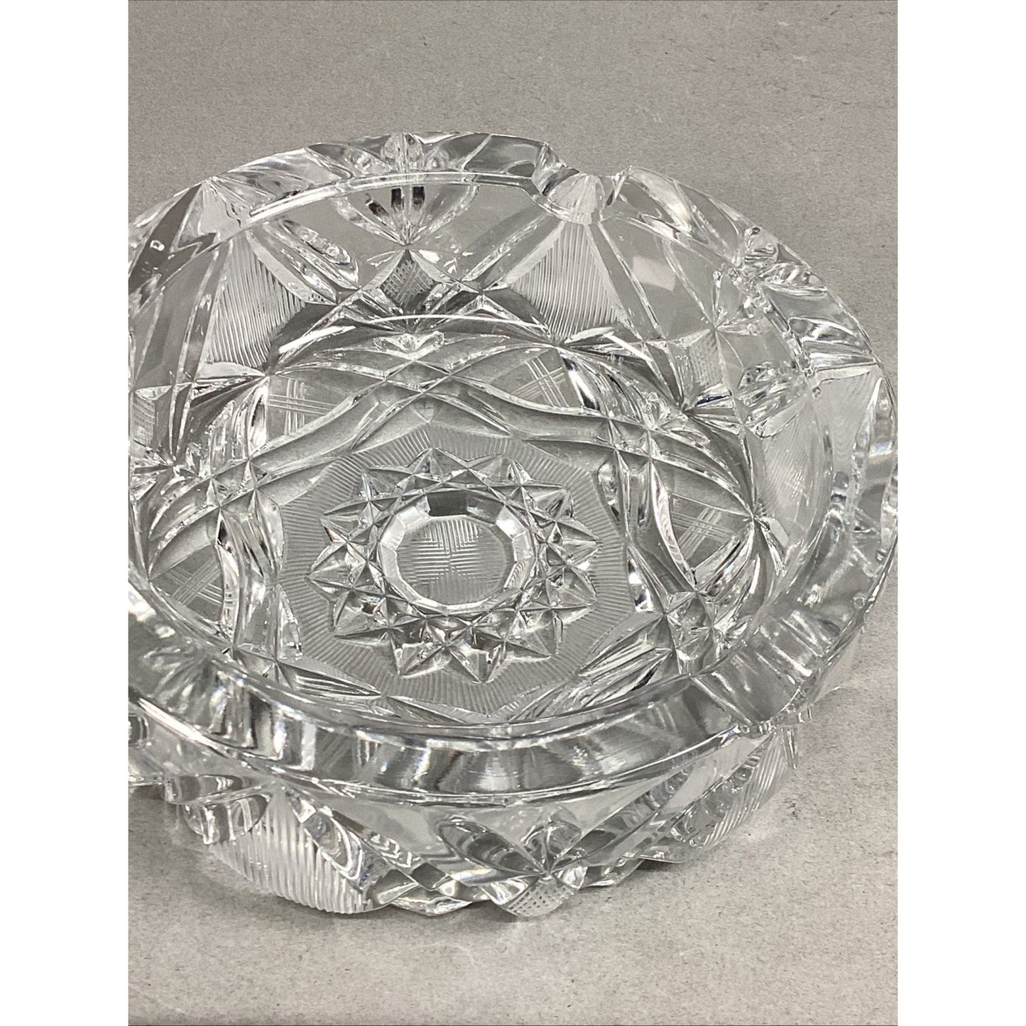 Set Of 2 Vintage Large Heavy Cut Glass Crystal Ashtrays - 6”D