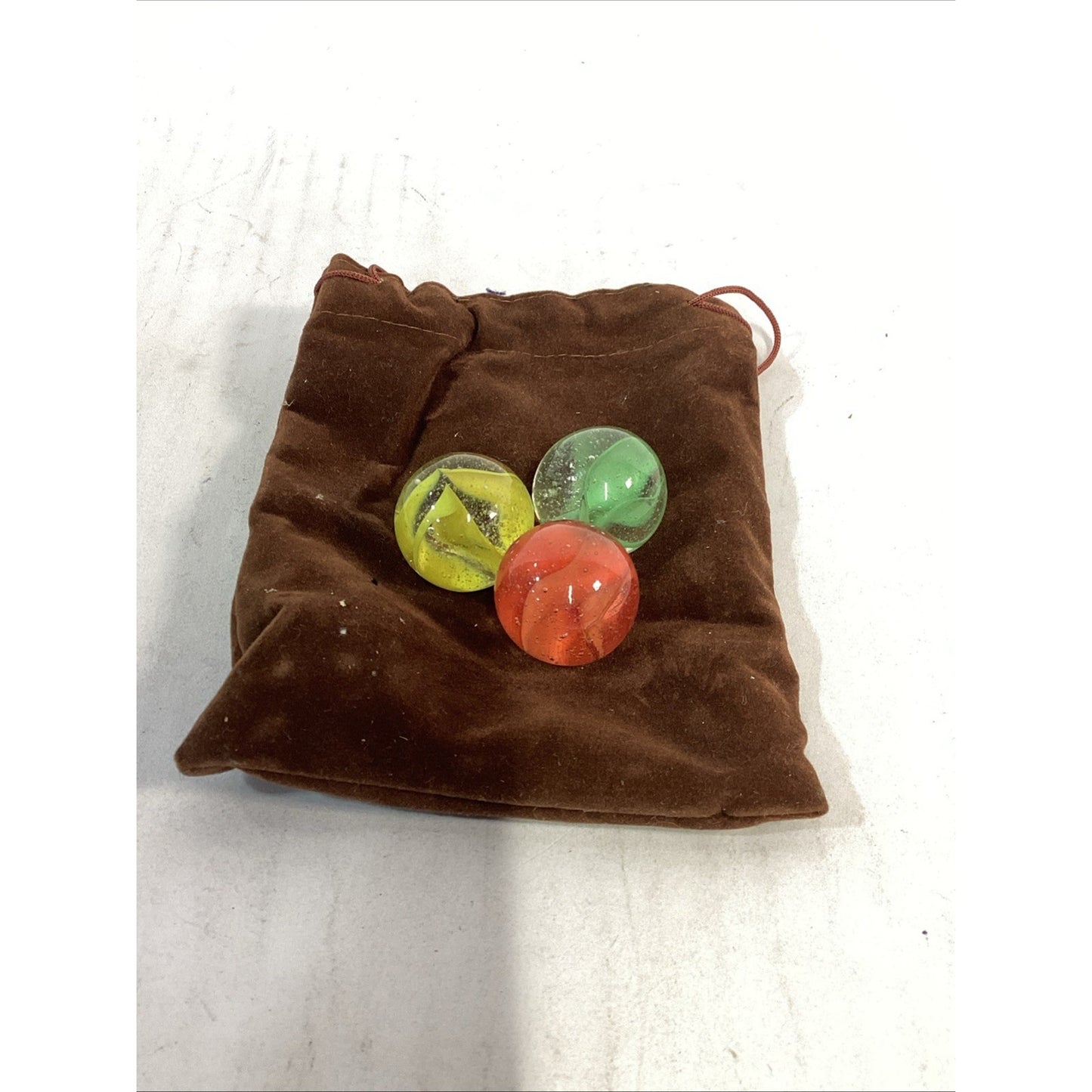 Vintage Lot of 3 Large Glass Shooter Marbles With Pouch