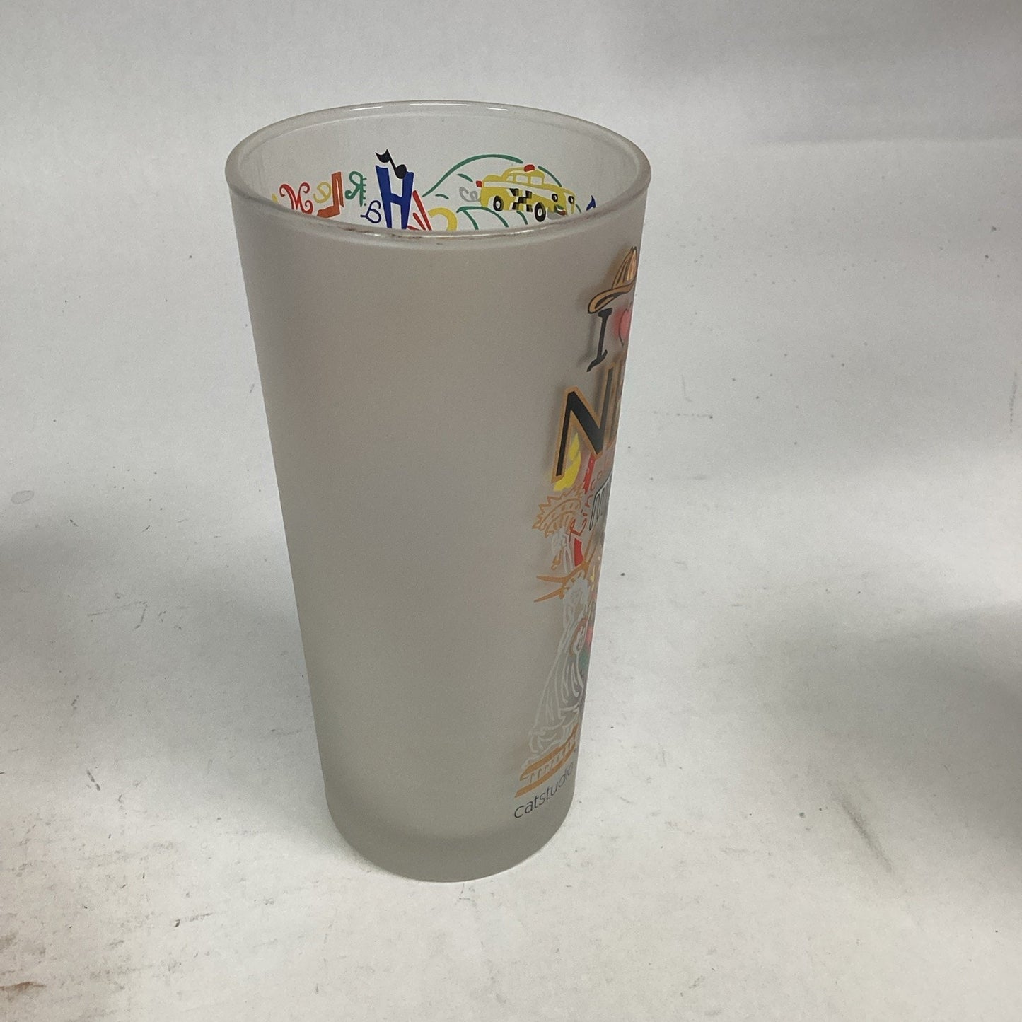 Set Of 3 Catstudio New York Frosted Glass Tumblers - Made In Thailand