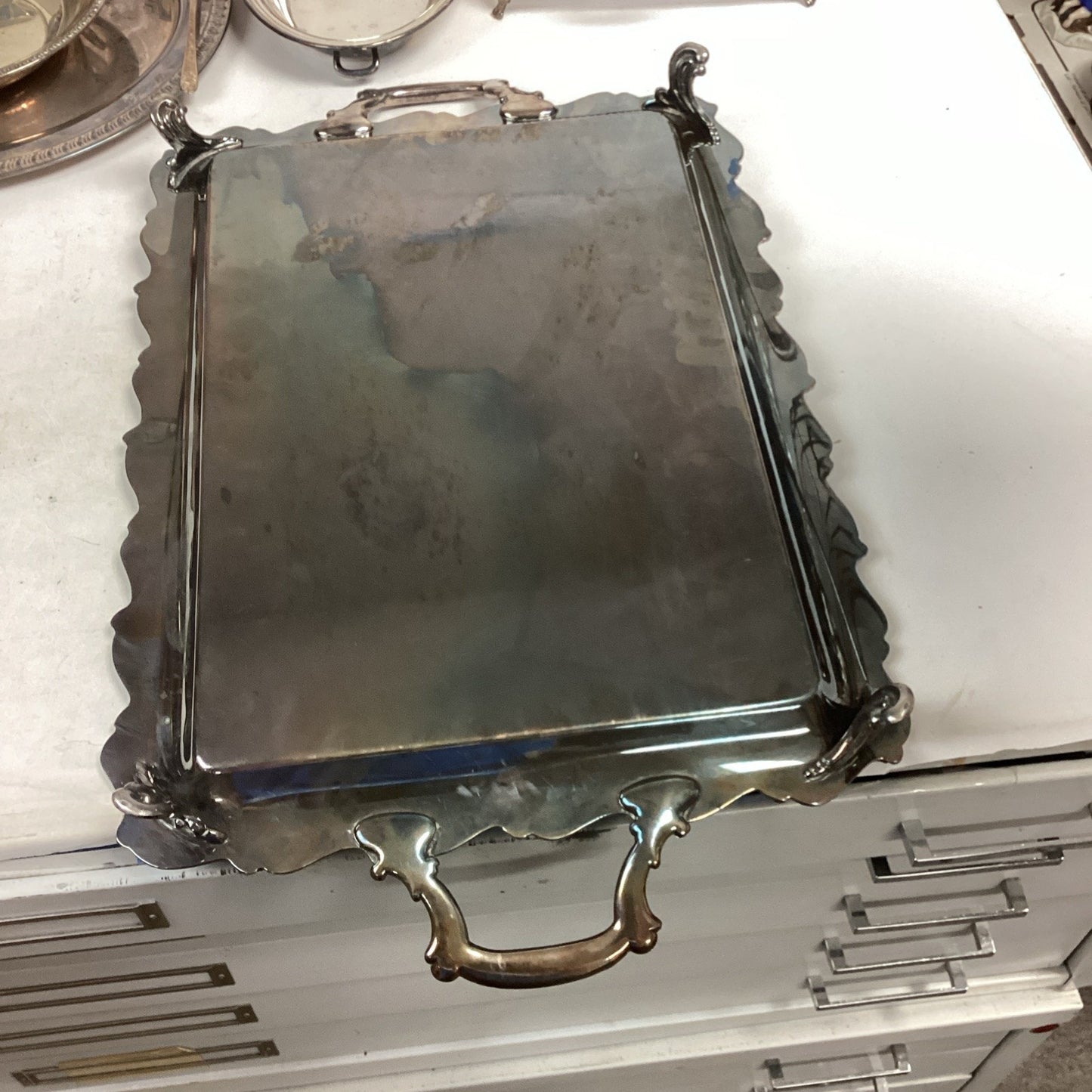 Lot Of 10 Silver Plated Platters, Bowls, Sugar/Creamer And Spoon
