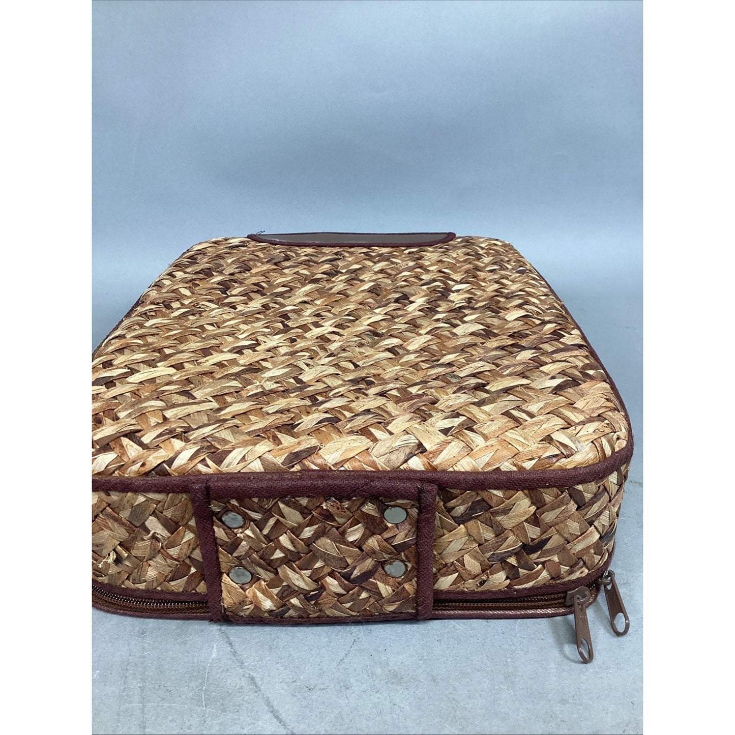 Vintage Woven Luggage Tote Bag - Made In The Phillippines- 12.75x11x3.25”.