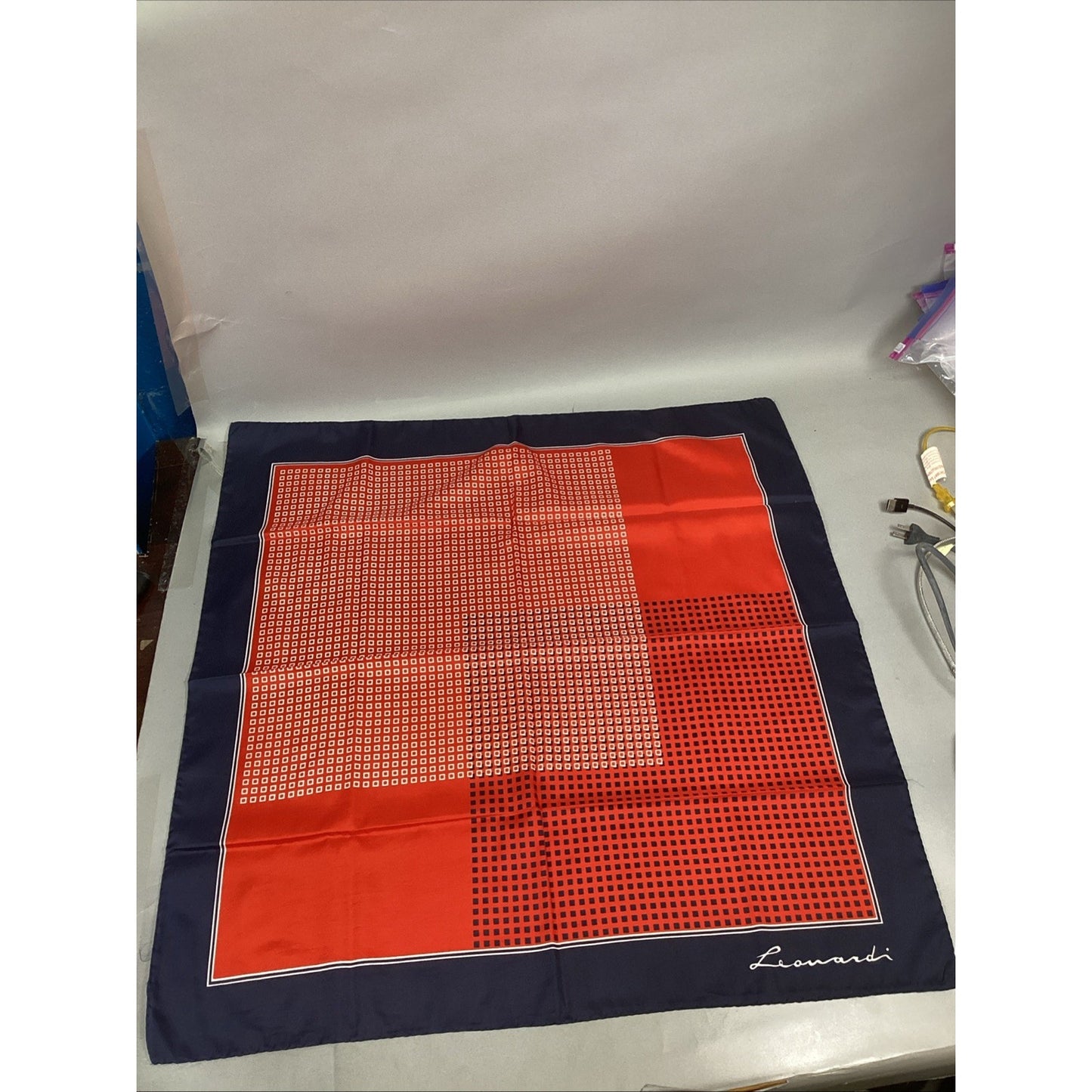 Leonardi Silk Red, White And Blue Scarf - 30x30”