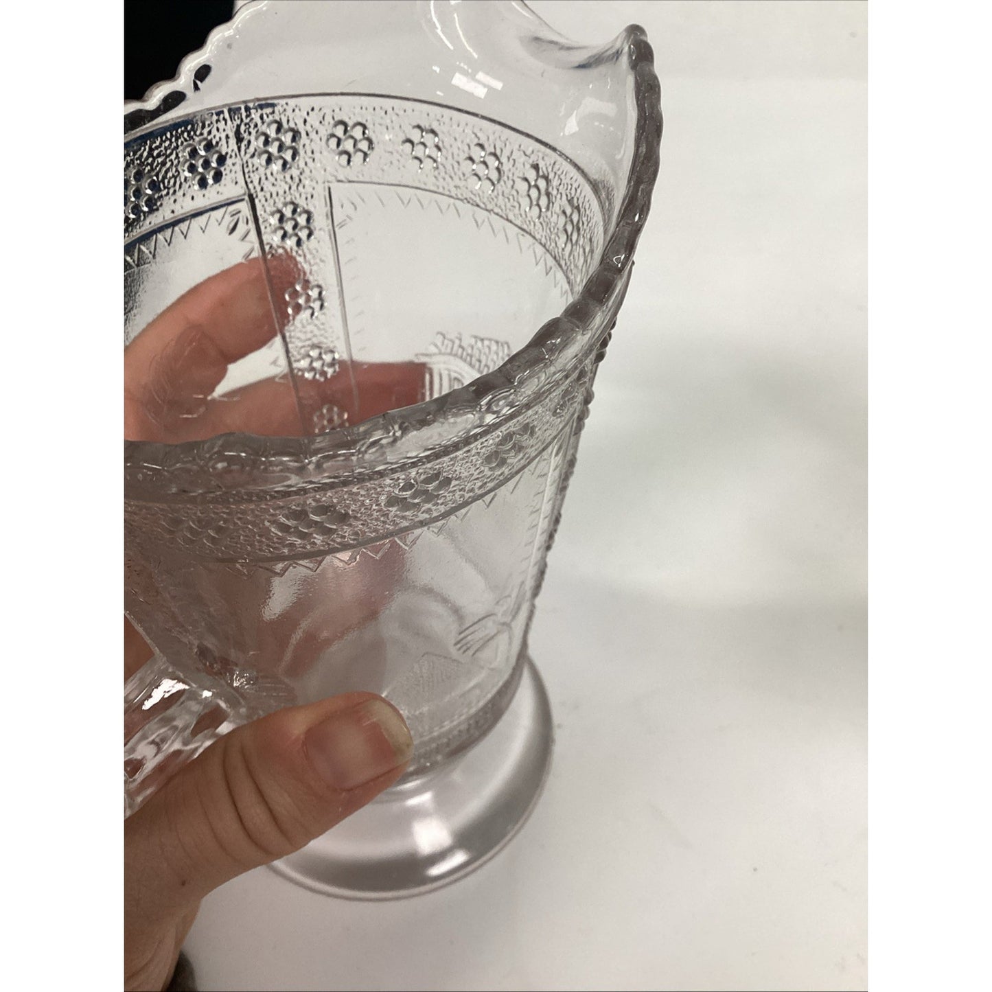 2 Antique Victorian 1880s Adams & Co. EAPG “Egyptian” Pattern Glass Pitcher – 6”