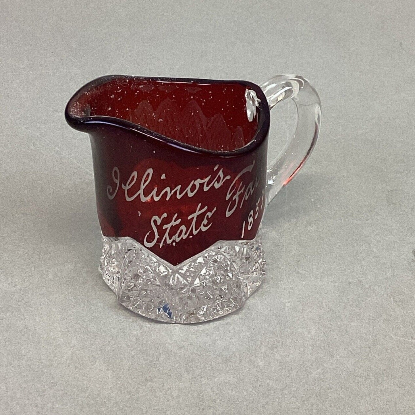 RUBY STAINED GLASS MINIATURE GLASS, TOOTHPICK ILLINOIS STATE FAIR 1853-1952