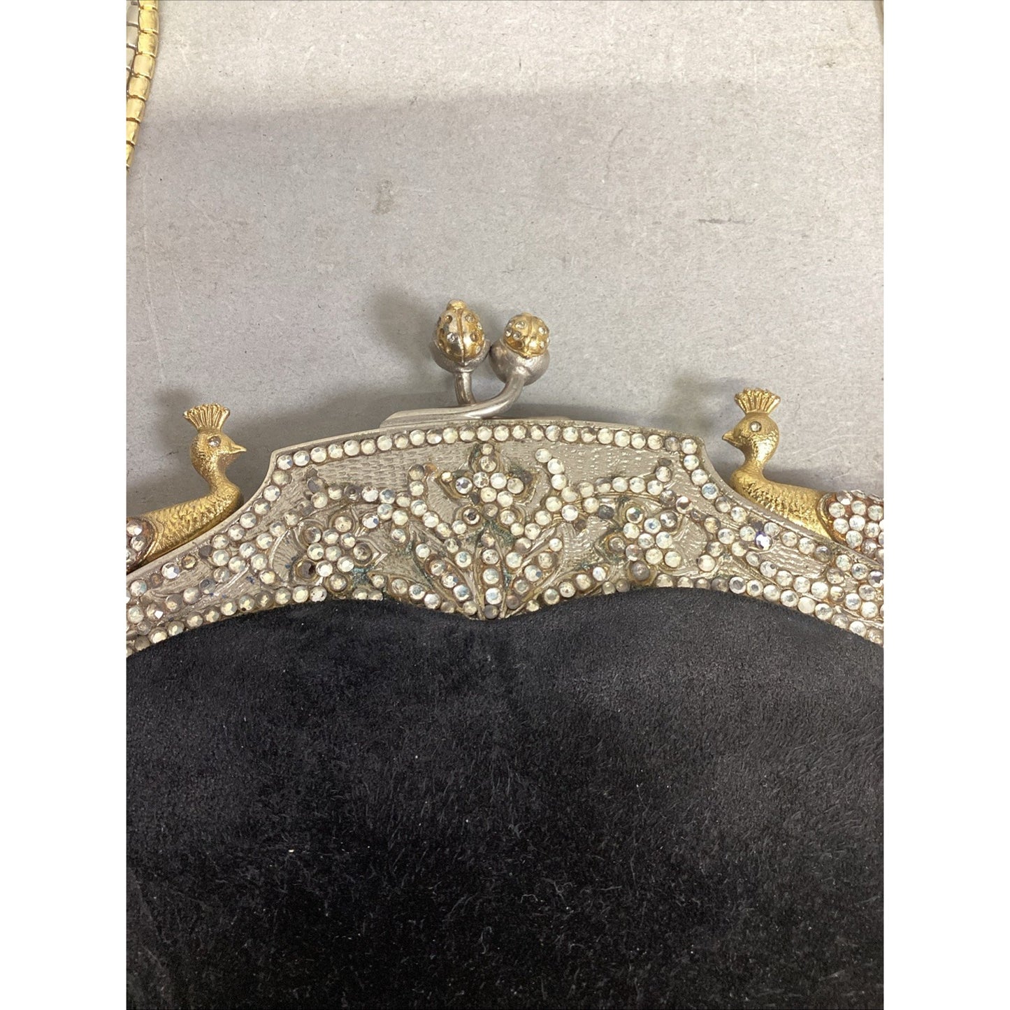 Vintage Rare Judith Lieberman Suede Purse W/ Mirror & Gold & Silver Handle Strap