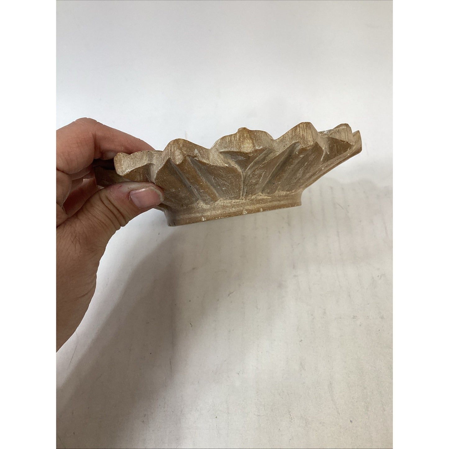 Vintage Hand Carved Natural Stone Lotus Shaped Soap Dish Or Centerpiece