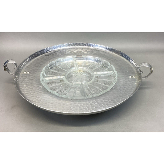 Large 16”D Floral Lazy Susan With Glass Tray For Chips N Dip And Appetizers