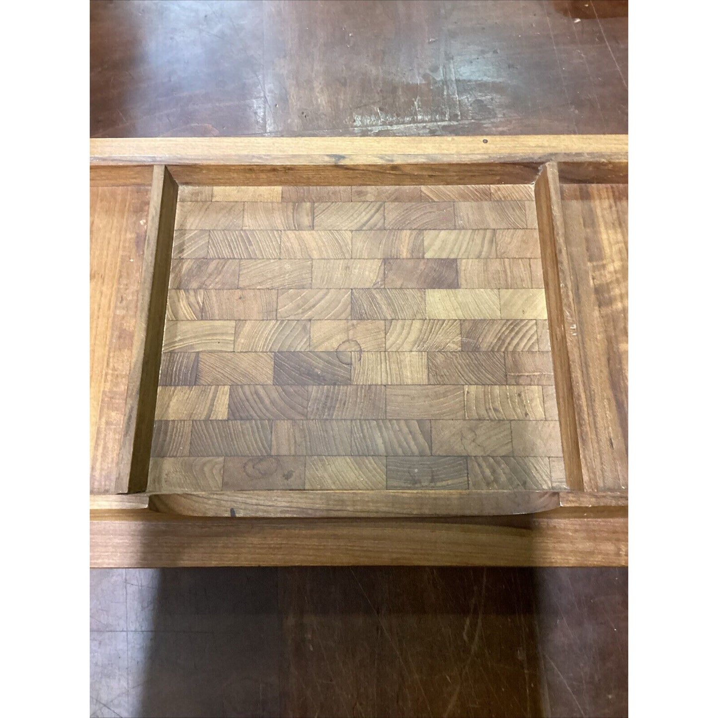 Vintage 3 Compartment Wooden Serving Tray - 25”x12”