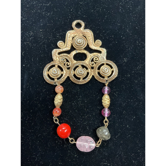 Vintage Etruscan Chatelaine multicolor jeweled Pendant Dangle