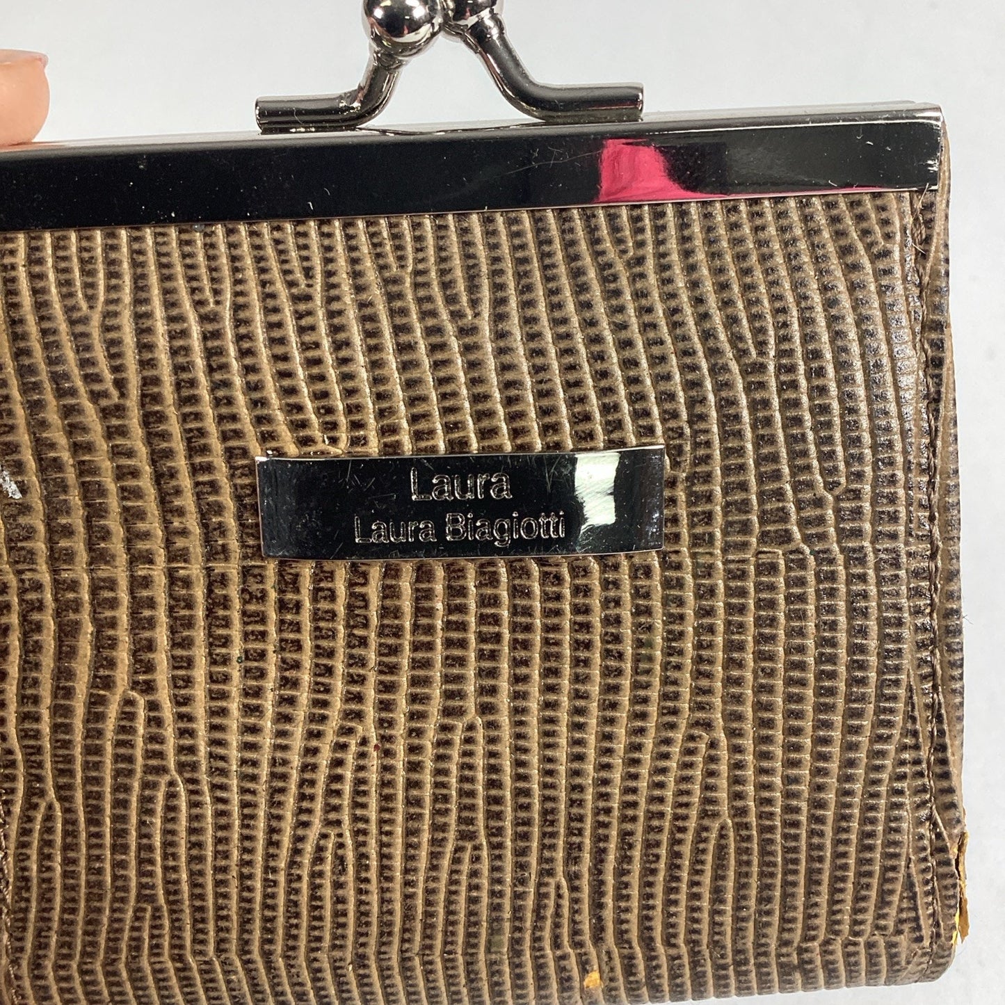 Laura Biagiotti Coin Purse Wallet Genuine Leather Reptile Pattern Italy