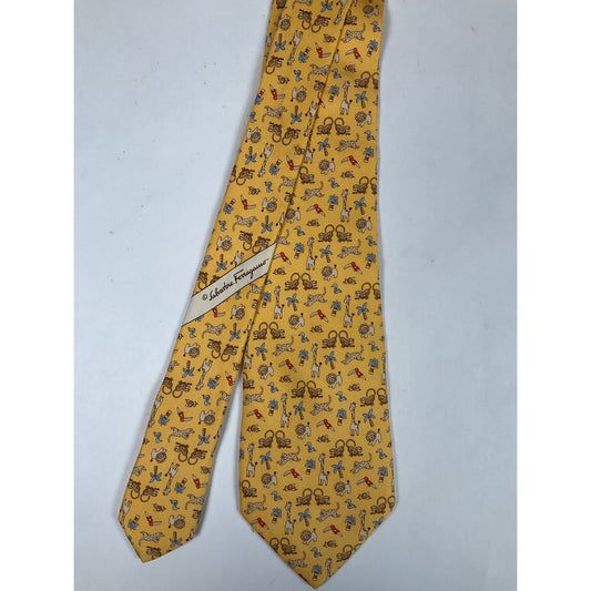 Mens Salvatore Ferragamo Yellow Animal Tie | No Box