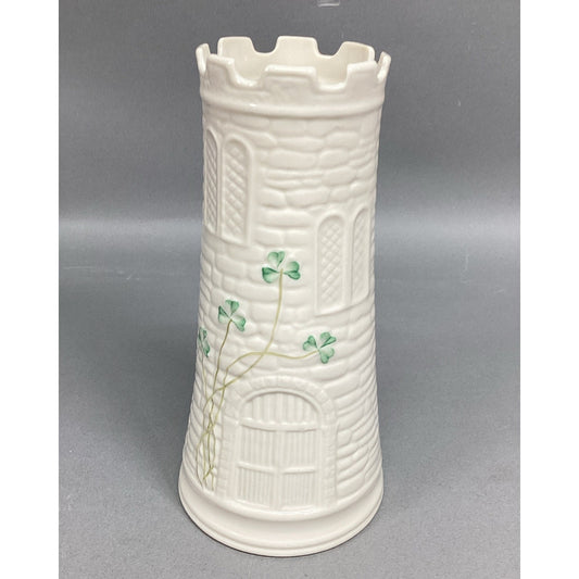 Belleek Castle Tower Vase Shamrock Pattern 7.75”H