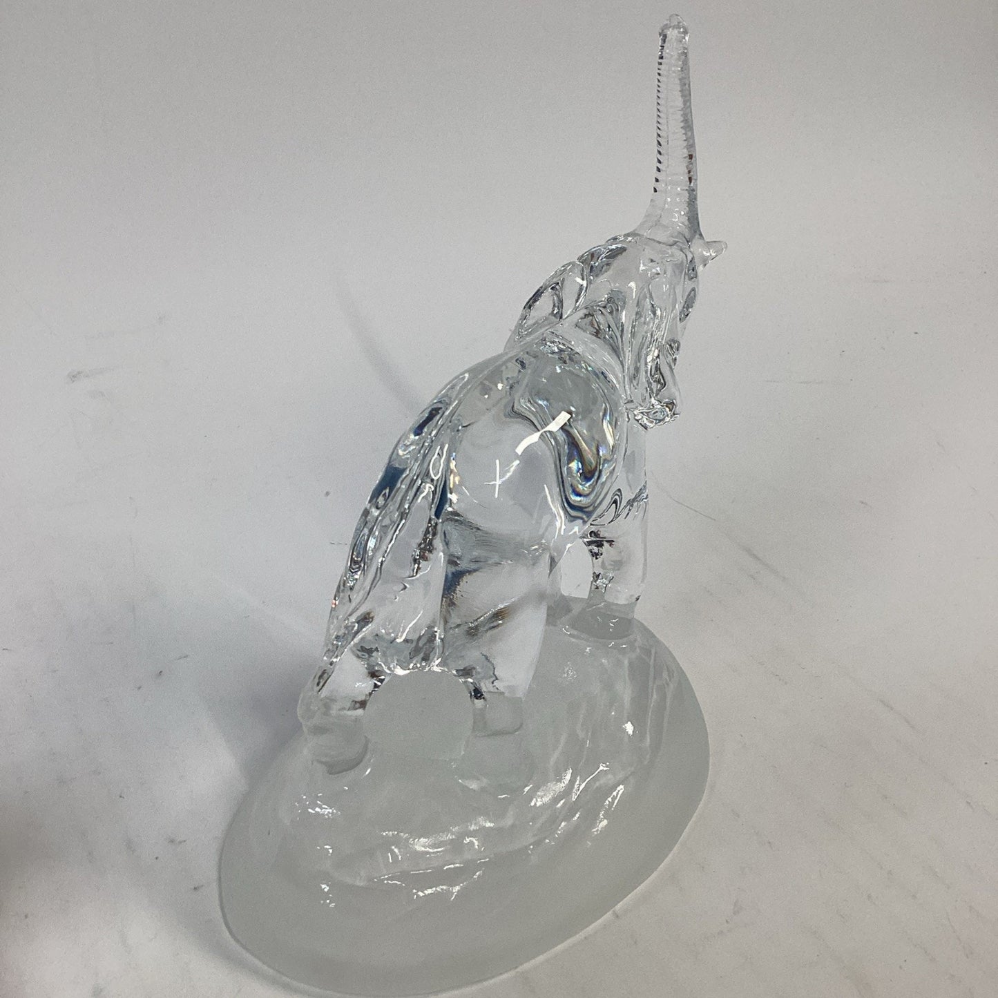Lot of 2 Vintage Clear Glass Elephant Figurines on Frosted Glass Bases