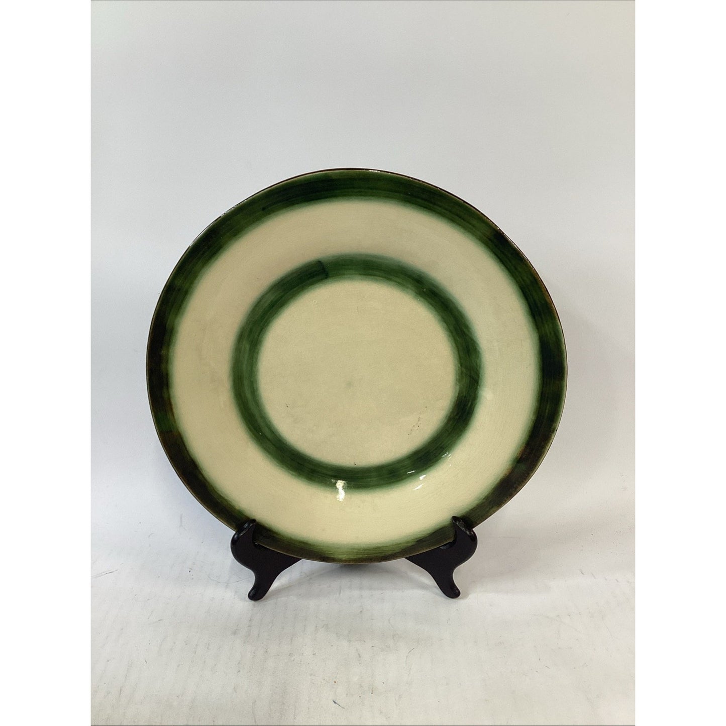 Handmade/Hand Painted Glazed Beige And Green Dinner Plate - 11.75”D