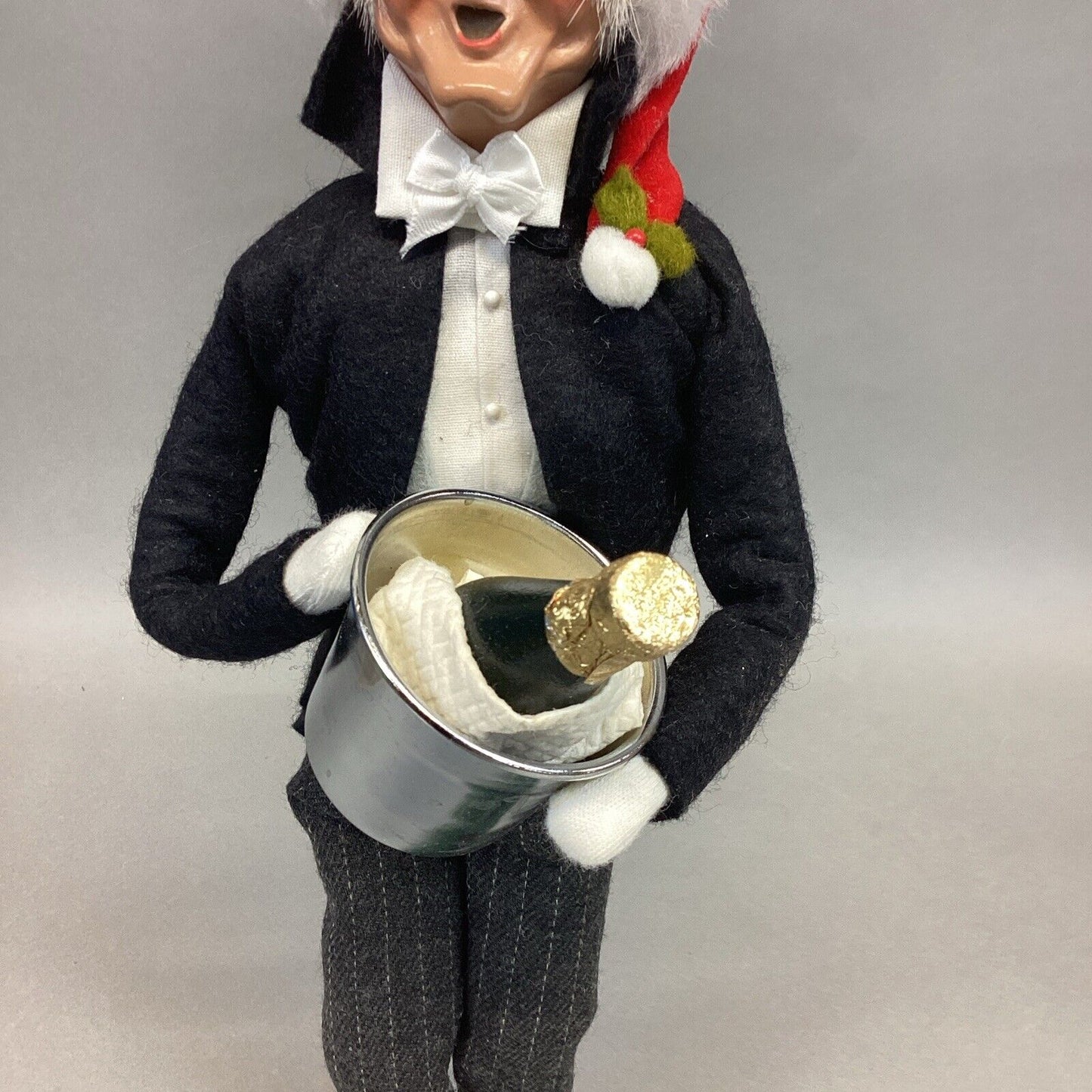 Byers Choice 1999 Caroler Man Butler w/ Santa Hat Holding Ice Bucket & Champagne