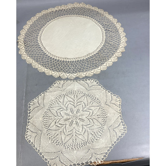 Set Of 2 Elegant Antique Handmade Needle Lace Doilies