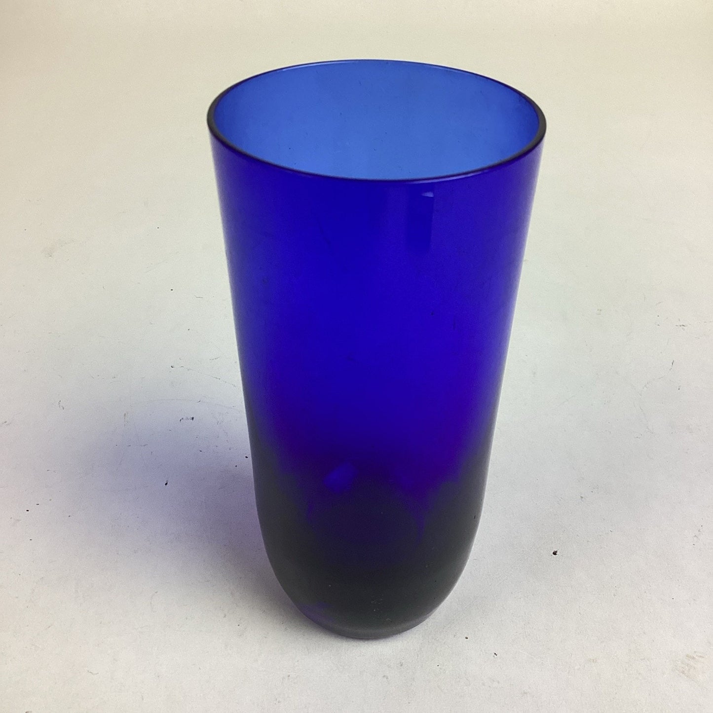 Vintage Cobalt Blue Tumbler Drinking Glass W/ Weighted Round Base