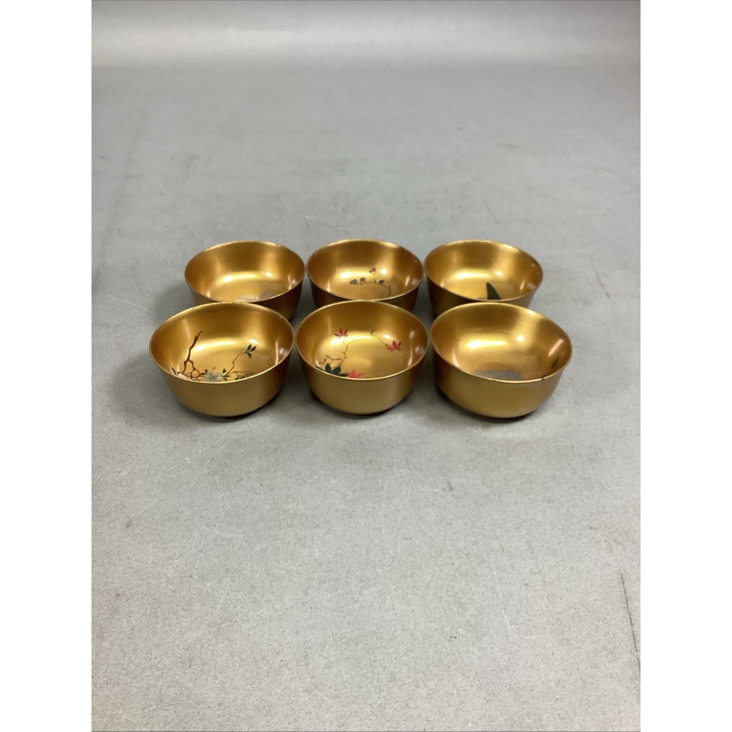Set Of 6 Japanese Gold Floral Hand Painted Sake Cups