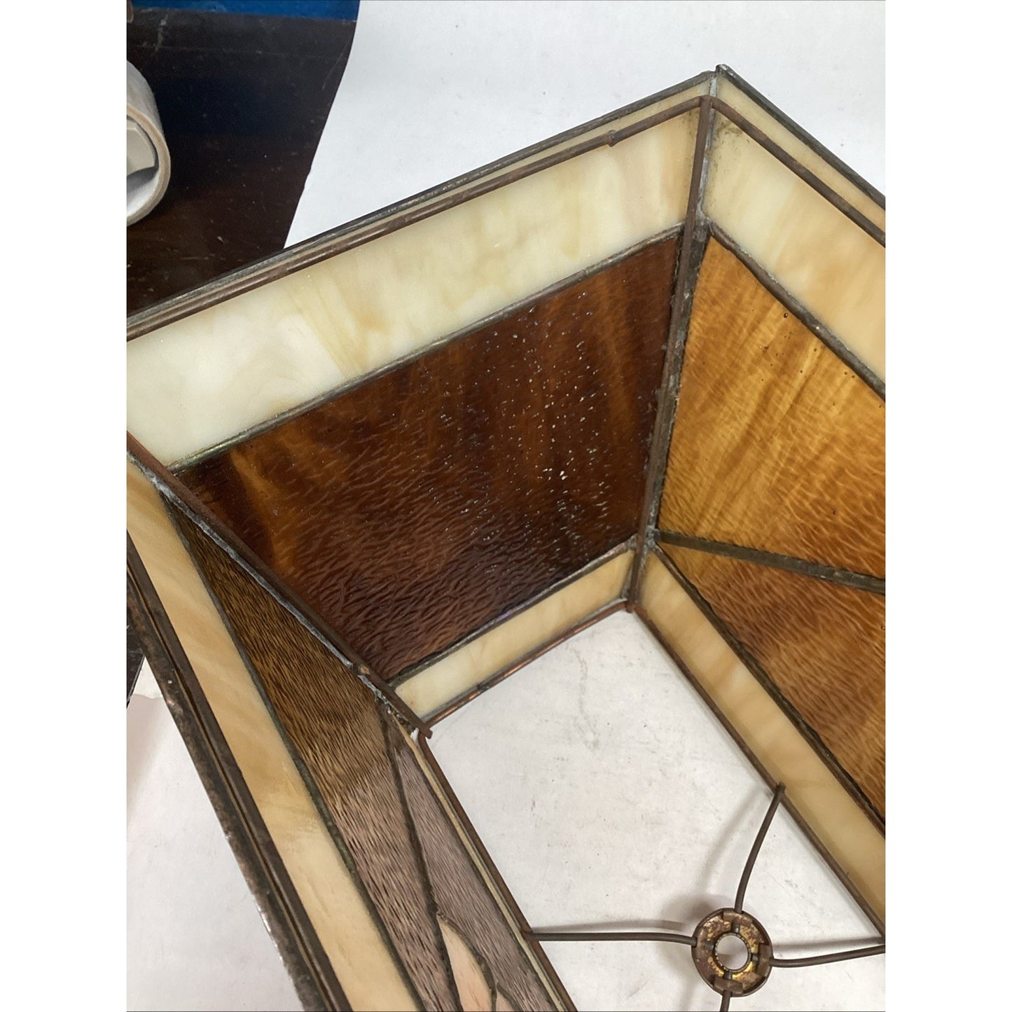 Vintage Stained Glass Lamp Shade With Seashell Design - 15.5x8.5x7.5”